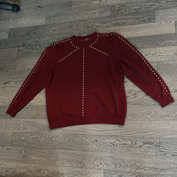 Macy’s Studded Embellished Puff Sleeve long sleeve Sweater burgundy Sz 1X - Picture 7 of 16